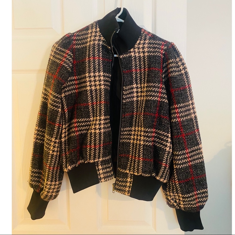Express x negin mirsalehi. XS. Plaid wool bomber jacket.